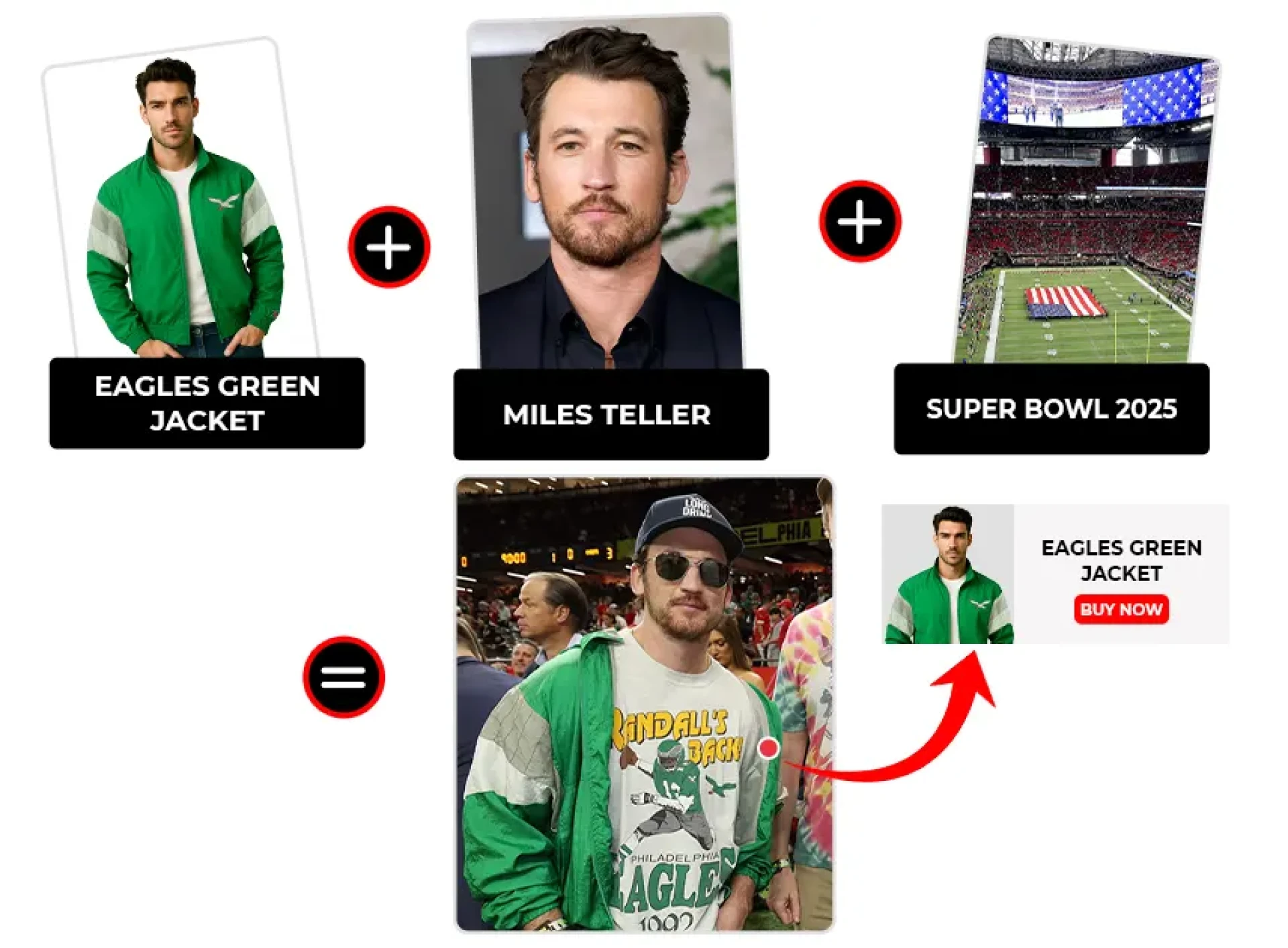 Miles Teller Rocks Eagles Green Jacket at Super Bowl 2025