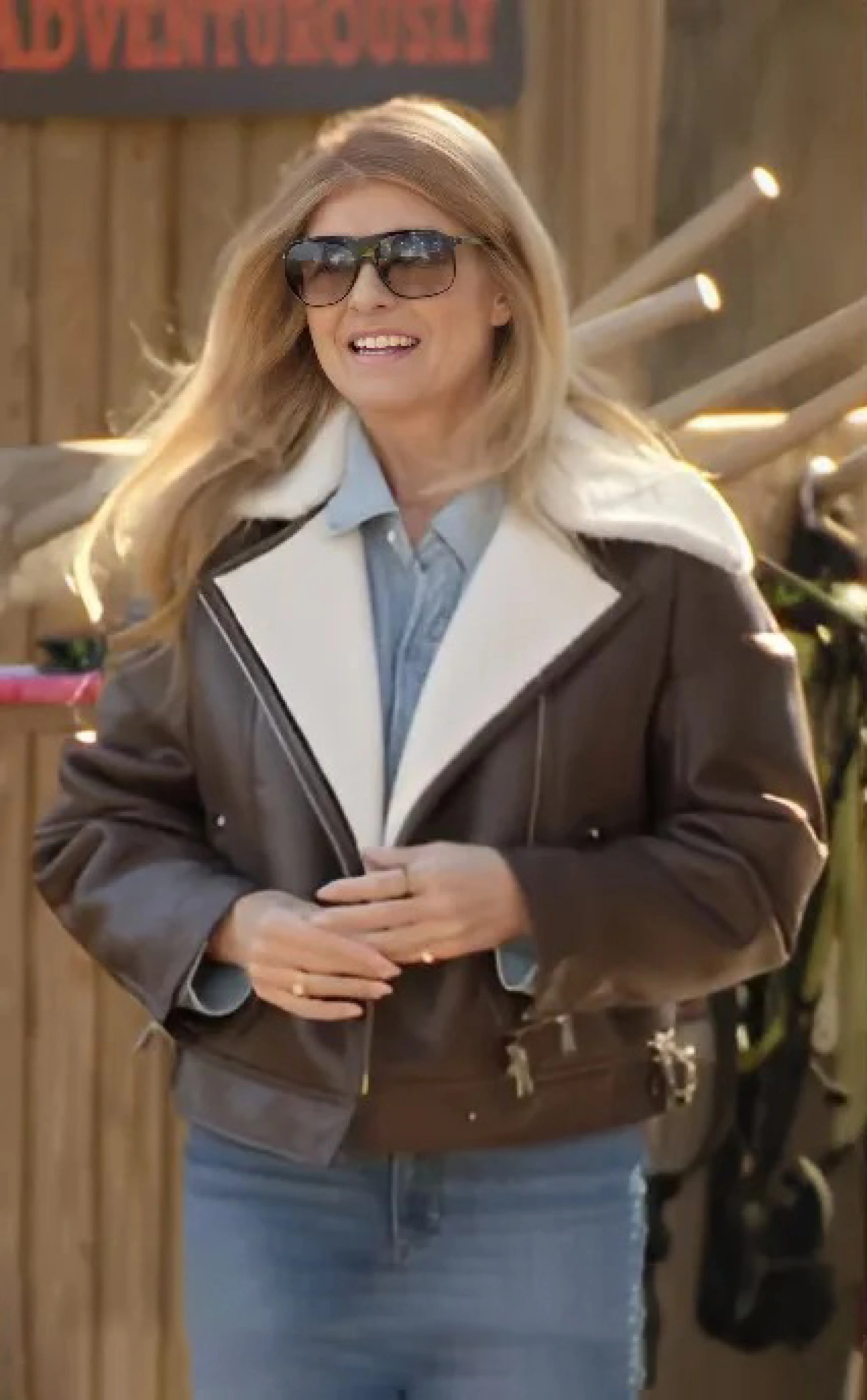 Brown Leather Sherpa Jacket