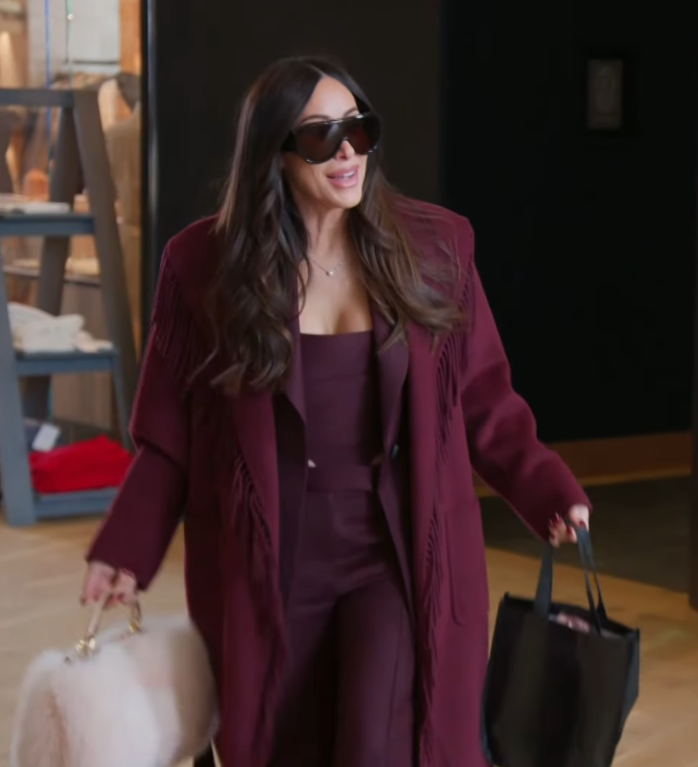 Real Housewives of Salt Lake City Season 6 Episode 3: Angie Katsanevas in a Stunning Fringe Coat